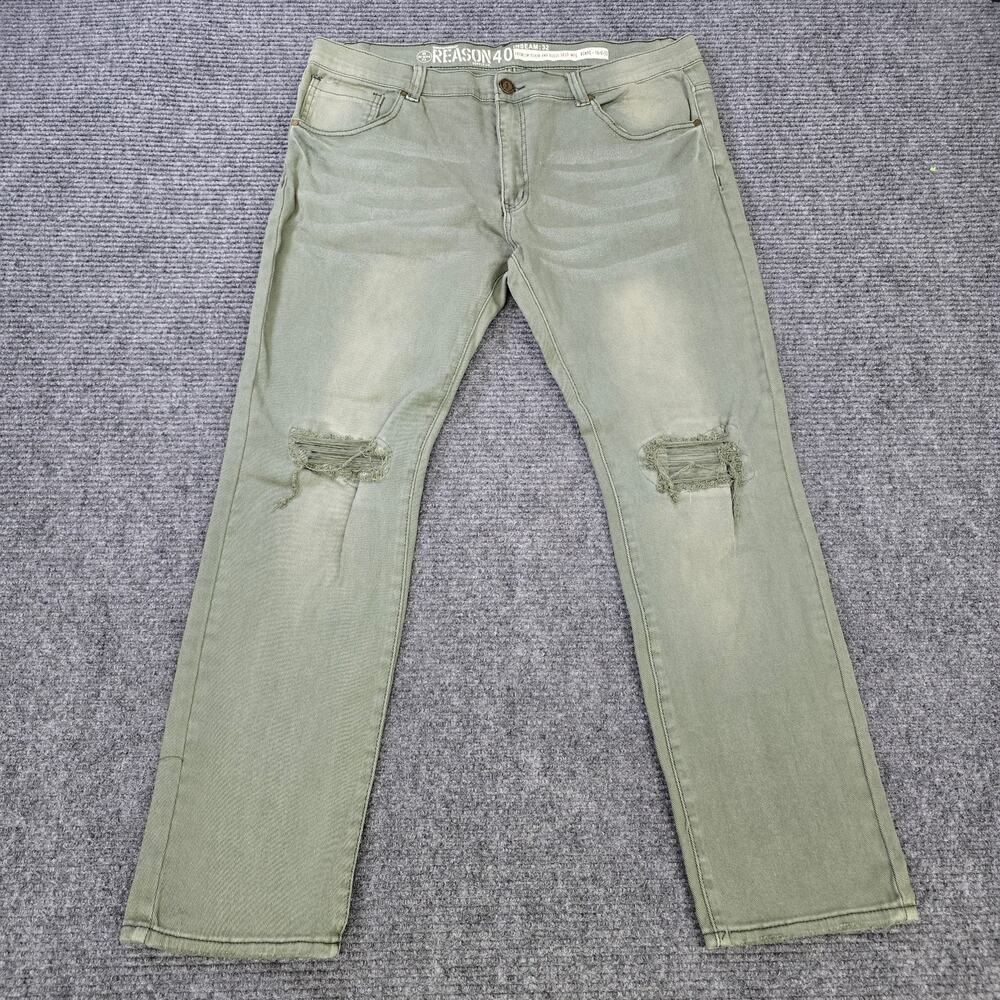 Reason Jeans Mens 40x32 Green Distressed Straight Fit 32 Inseam NWT